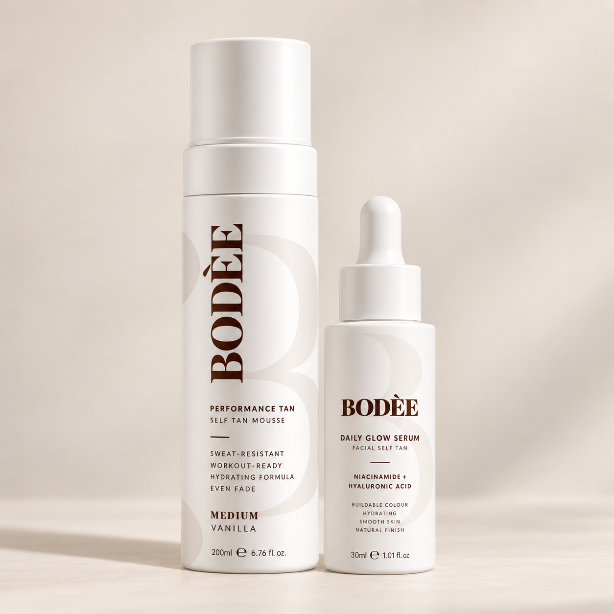BODÈE Performance Tan mousse and Daily Glow Serum bundle