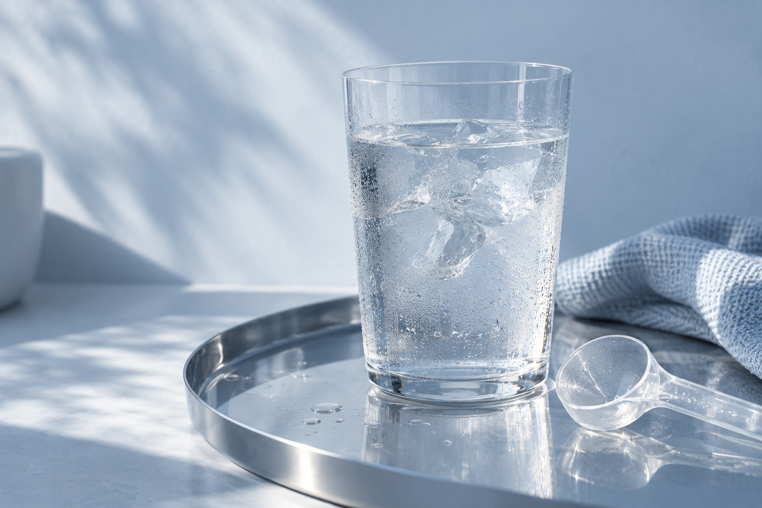 Iced water glass representing BODÈE Thrive recovery and hydration